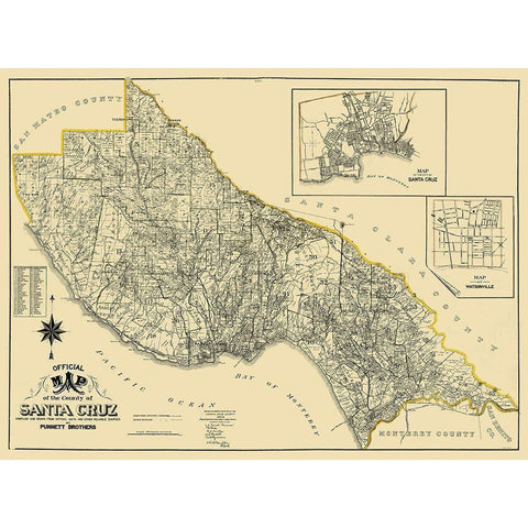 Santa Cruz California Landowner - Punnett 1906 Black Modern Wood Framed Art Print with Double Matting by Punnett