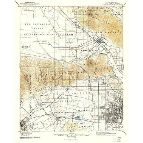 Santa Monica California Quad - USGS 1893 Black Modern Wood Framed Art Print with Double Matting by USGS