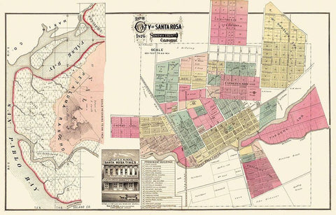 Santa Rosa California Plan - Marr 1876 White Modern Wood Framed Art Print with Double Matting by Marr