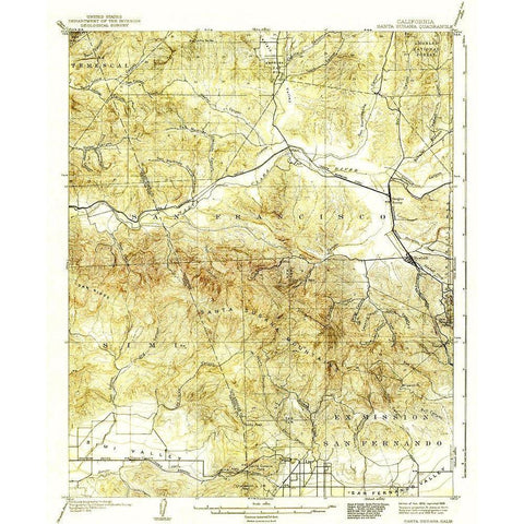 Santa Susana California Quad - USGS 1903 Gold Ornate Wood Framed Art Print with Double Matting by USGS