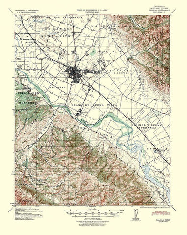 Salinas California Quad - USGS 1940 Black Ornate Wood Framed Art Print with Double Matting by USGS