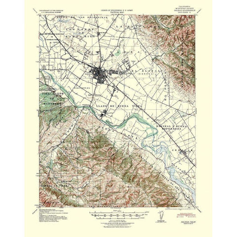 Salinas California Quad - USGS 1940 Black Modern Wood Framed Art Print with Double Matting by USGS