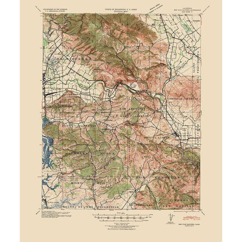 San Juan Bautista California Quad - USGS 1940 Gold Ornate Wood Framed Art Print with Double Matting by USGS