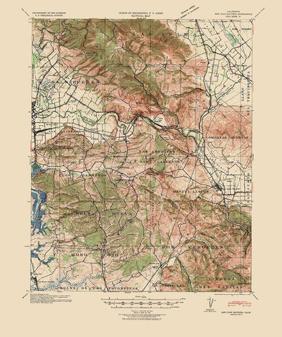 San Juan Bautista California Quad - USGS 1940 White Modern Wood Framed Art Print with Double Matting by USGS