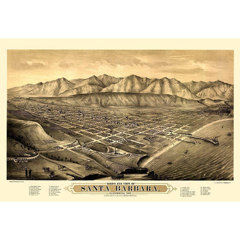 Santa Barbara California Looking North Gold Ornate Wood Framed Art Print with Double Matting by Bancroft