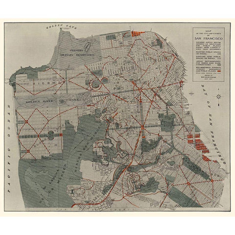 San Francisco California - Bennett 1905 White Modern Wood Framed Art Print by Bennett