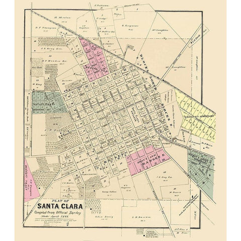 Santa Clara California Landowner - Thompson 1866 Black Modern Wood Framed Art Print with Double Matting by Thompson