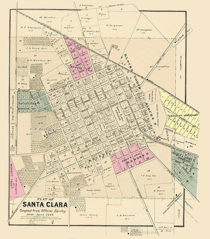 Santa Clara California Landowner - Thompson 1866 White Modern Wood Framed Art Print with Double Matting by Thompson