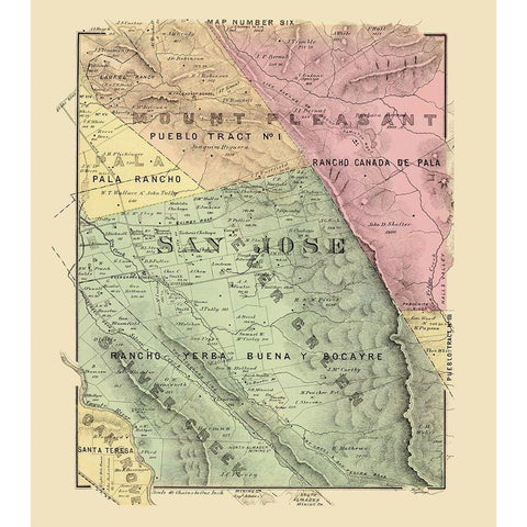 San Jose California Landowner - Thompson 1876 Black Modern Wood Framed Art Print by Thompson