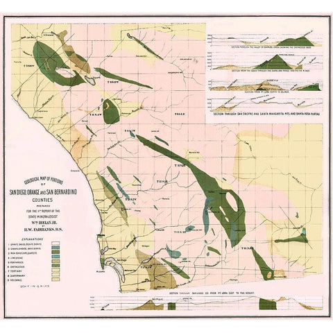 Southern Counties California Geological Gold Ornate Wood Framed Art Print with Double Matting by Fairbanks