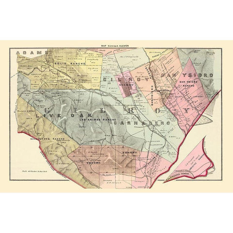 Gilroy California Landowner - Thompson 1876 Gold Ornate Wood Framed Art Print with Double Matting by Thompson