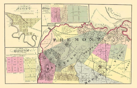Fremont California Landowner - Thompson 1876 Black Ornate Wood Framed Art Print with Double Matting by Thompson