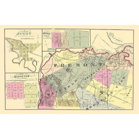 Fremont California Landowner - Thompson 1876 Black Modern Wood Framed Art Print by Thompson