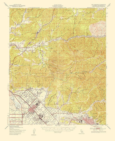 San Fernando California Quad - USGS 1955 White Modern Wood Framed Art Print with Double Matting by USGS