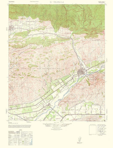 Santa Paula California Quad - USGS 1964 Black Ornate Wood Framed Art Print with Double Matting by USGS