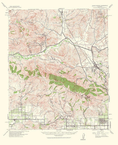 Santa Susana California Quad - USGS 1964 Black Ornate Wood Framed Art Print with Double Matting by USGS