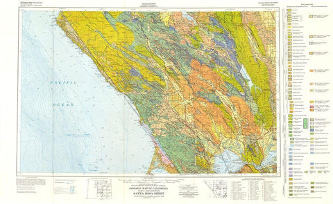 Santa Rosa Sheet California Mines - Koenig 1958 Black Ornate Wood Framed Art Print with Double Matting by Koenig