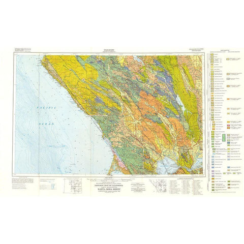 Santa Rosa Sheet California Mines - Koenig 1958 Gold Ornate Wood Framed Art Print with Double Matting by Koenig