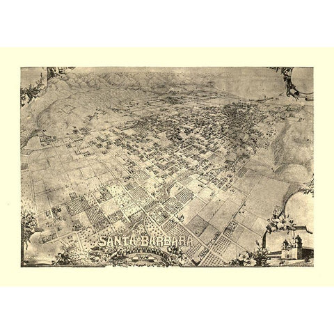 Santa Barbara California -1896 Black Modern Wood Framed Art Print by Unknown