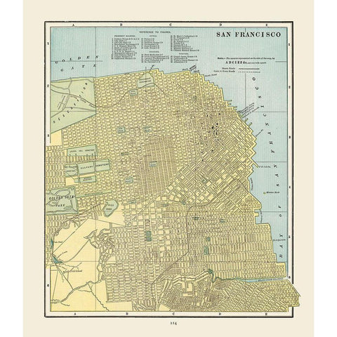 San Francisco California - Cram 1892 Black Modern Wood Framed Art Print with Double Matting by Cram