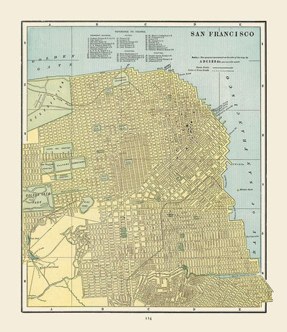 San Francisco California - Cram 1892 Black Ornate Wood Framed Art Print with Double Matting by Cram