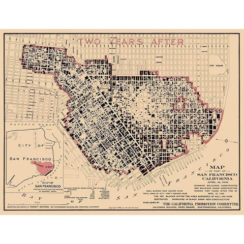 San Francisco California - Punnett 1908  White Modern Wood Framed Art Print by Punnett
