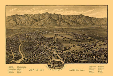 San Gabriel California - Morse 1893  Black Ornate Wood Framed Art Print with Double Matting by Morse