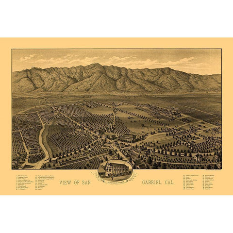 San Gabriel California - Morse 1893  White Modern Wood Framed Art Print by Morse