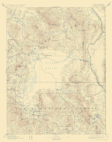 Sierraville California Sheet - USGS 1894 Black Ornate Wood Framed Art Print with Double Matting by USGS