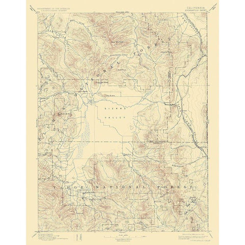 Sierraville California Sheet - USGS 1894 White Modern Wood Framed Art Print by USGS