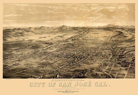 San Jose California - Gifford 1869  White Modern Wood Framed Art Print with Double Matting by Gifford