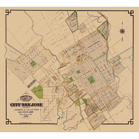 San Jose California - Clayton 1886  Black Modern Wood Framed Art Print by Clayton