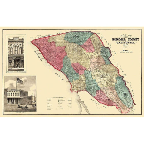 Sonoma  Santa Rosa California - Thompson 1877 Black Modern Wood Framed Art Print by Thompson