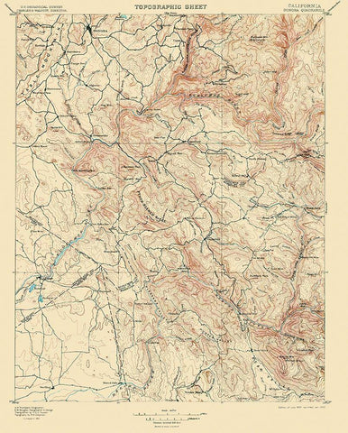 Sonora California Quad - USGS 1897 White Modern Wood Framed Art Print with Double Matting by USGS