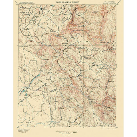 Sonora California Quad - USGS 1897 White Modern Wood Framed Art Print by USGS