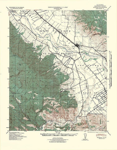 Soledad California Quad - USGS 1940 White Modern Wood Framed Art Print with Double Matting by USGS