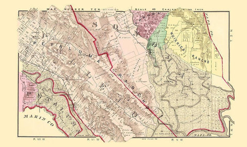 Sonoma  South California Landowner - Thompson 1877 Black Ornate Wood Framed Art Print with Double Matting by Thompson