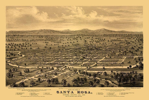 Santa Rosa California - Glover 1876  Black Ornate Wood Framed Art Print with Double Matting by Glover