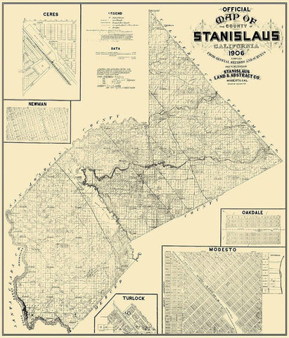 Stanislaus California Landowner - Stanislaus 1906 White Modern Wood Framed Art Print with Double Matting by Stanislaus