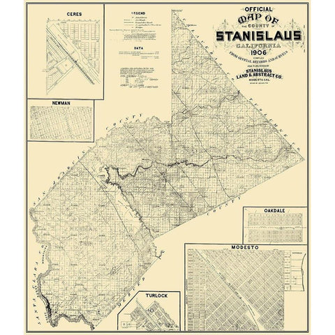 Stanislaus California Landowner - Stanislaus 1906 Black Modern Wood Framed Art Print by Stanislaus