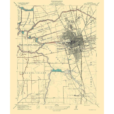 Stockton California Quad - USGS 1913 Black Modern Wood Framed Art Print with Double Matting by USGS