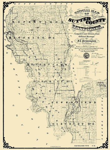 Sutter California Landowner - Pennington 1873 Black Ornate Wood Framed Art Print with Double Matting by Pennington