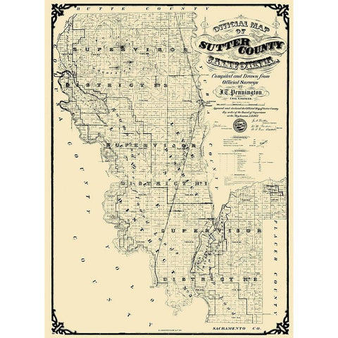 Sutter California Landowner - Pennington 1873 Gold Ornate Wood Framed Art Print with Double Matting by Pennington