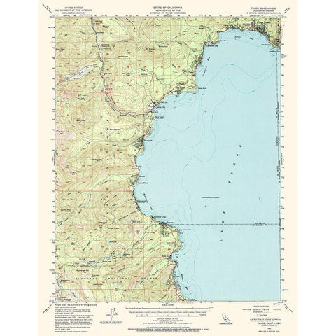 Tahoe California Nevada Quad - USGS 1955 Gold Ornate Wood Framed Art Print with Double Matting by USGS