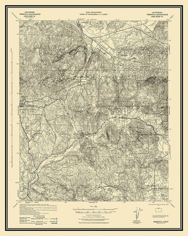 Temecula California Quad - USGS 1942 Black Ornate Wood Framed Art Print with Double Matting by USGS