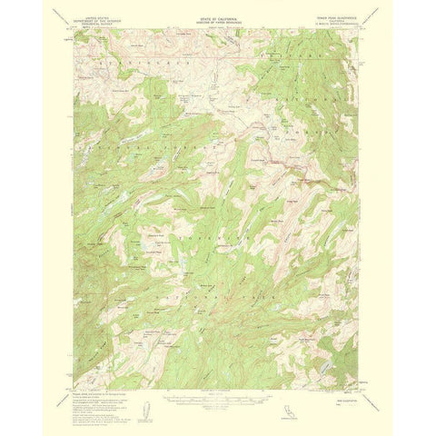 Tower Peak California Quad - USGS 1956 Gold Ornate Wood Framed Art Print with Double Matting by USGS