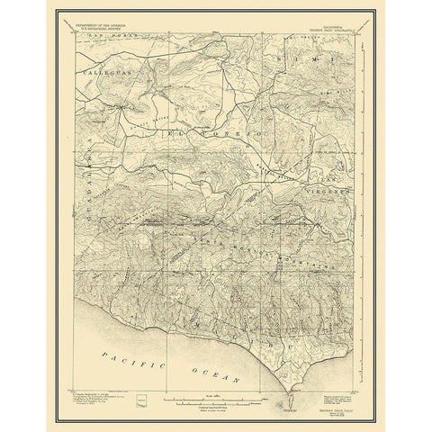 Triunfo Pass California Quad - USGS 1921 White Modern Wood Framed Art Print by USGS