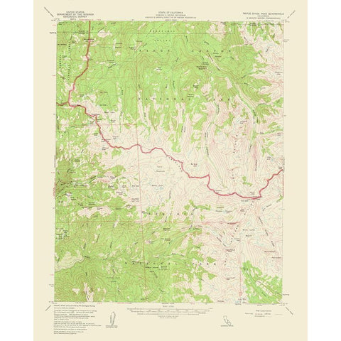 Triple Divide Peak California Quad - USGS 1956 Gold Ornate Wood Framed Art Print with Double Matting by USGS