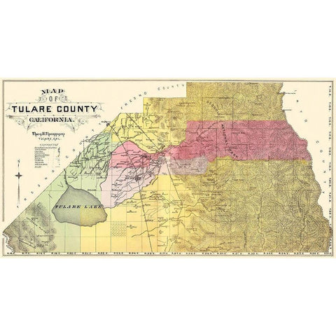 Tulare California - Thompson  1892 Black Modern Wood Framed Art Print with Double Matting by Thompson