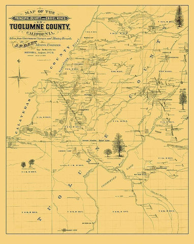 Tuolumne California Landowner - Dart 1878 Black Ornate Wood Framed Art Print with Double Matting by Dart